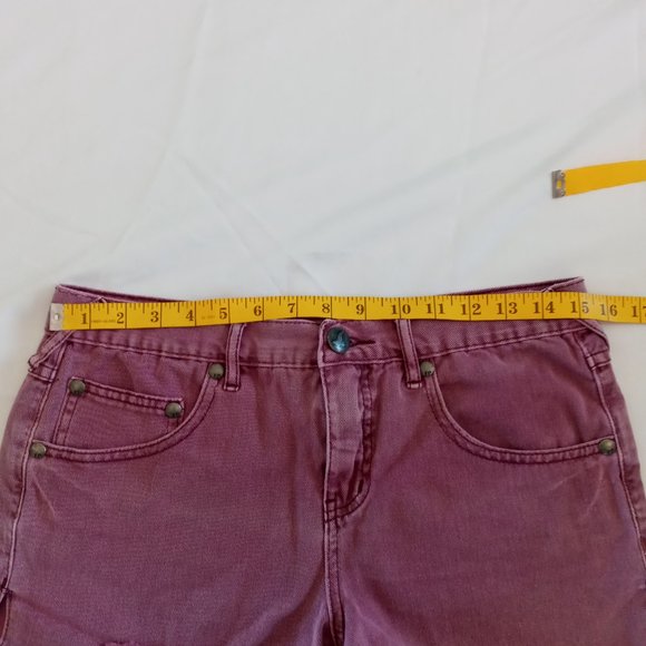 Free People Cut off 'Shark Bite' Denim Shorts in Washed out burgundy size 28 - Picture 4 of 8